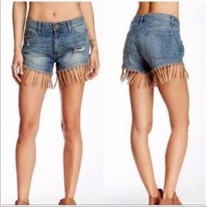 DL1961 Ivy High Rise Denim Fringe Jean Shorts